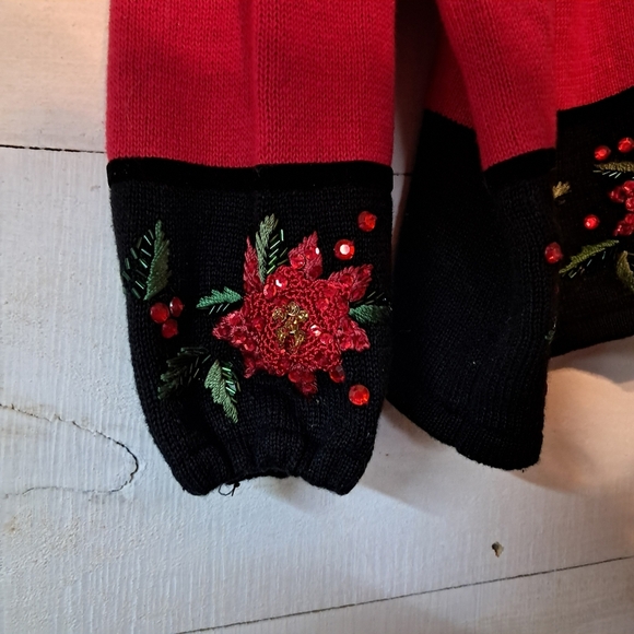 Tiara International Christmas Collec. Red Sweater Poinsettia Mistletoe Size XL - Picture 4 of 8
